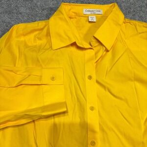 Coldwater Creek Womens Shirt 10-12 Yellow No Iron Cotton Button Down‎ 3/4 Sleeve
